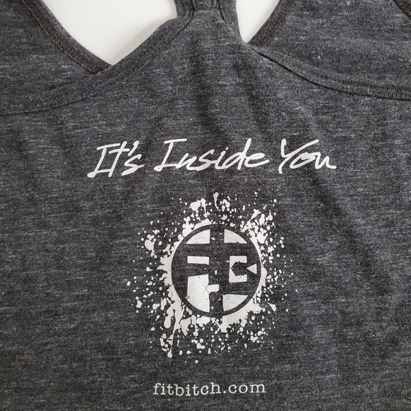 District Fit B!tch Racerback Marled Charcoal Gray Work Out Tank Top - Picture 4 of 5